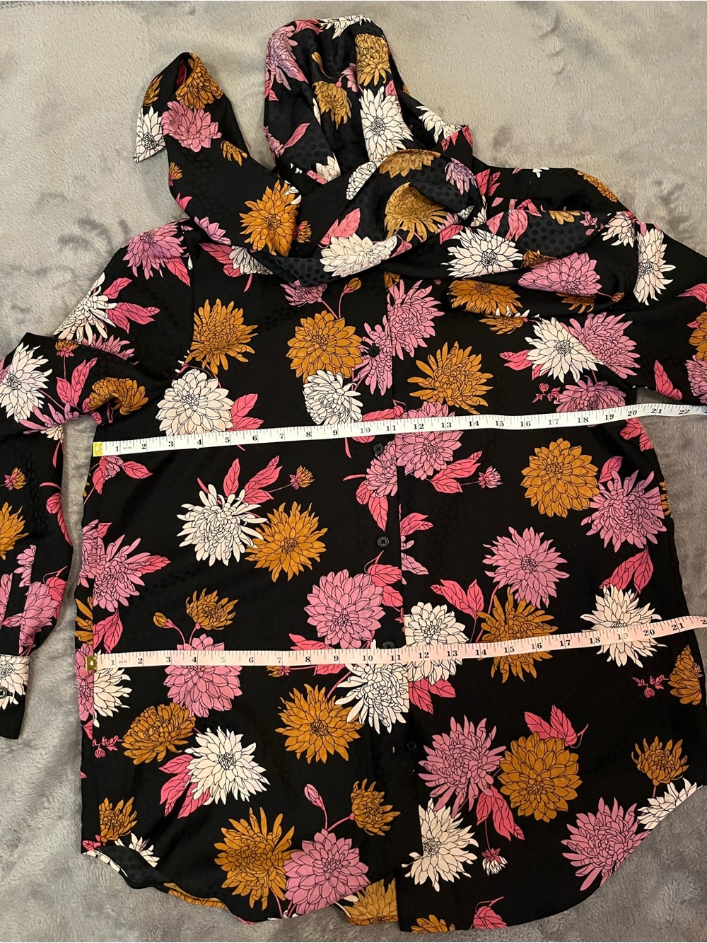 Ann Taylor Black Floral Bow-Tie Blouse with Pink, White & Mustard Flowers EUC - Picture 4 of 5